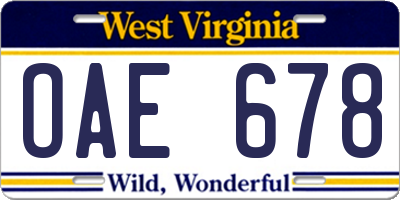 WV license plate OAE678