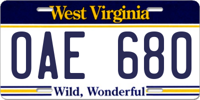WV license plate OAE680