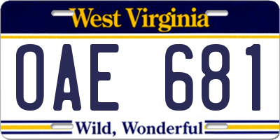 WV license plate OAE681