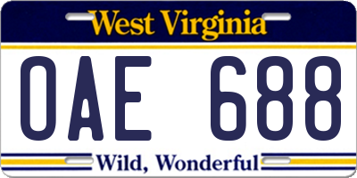 WV license plate OAE688