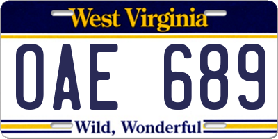WV license plate OAE689