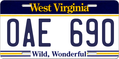 WV license plate OAE690