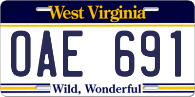 WV license plate OAE691
