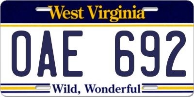WV license plate OAE692
