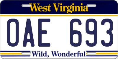 WV license plate OAE693