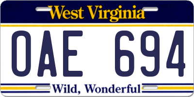 WV license plate OAE694