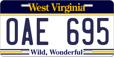 WV license plate OAE695