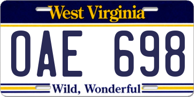 WV license plate OAE698