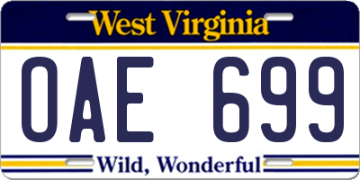 WV license plate OAE699