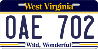 WV license plate OAE702