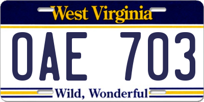 WV license plate OAE703