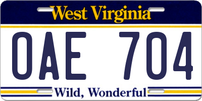 WV license plate OAE704