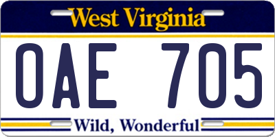 WV license plate OAE705
