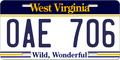 WV license plate OAE706