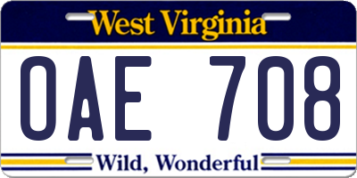 WV license plate OAE708