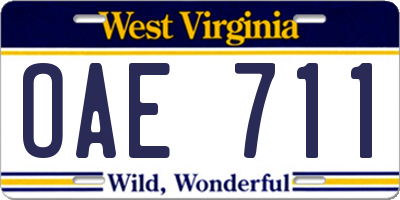 WV license plate OAE711