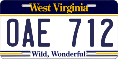 WV license plate OAE712
