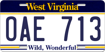 WV license plate OAE713