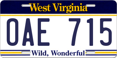 WV license plate OAE715