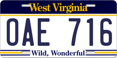 WV license plate OAE716