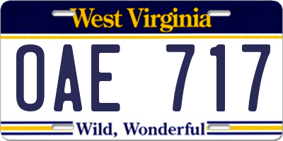 WV license plate OAE717