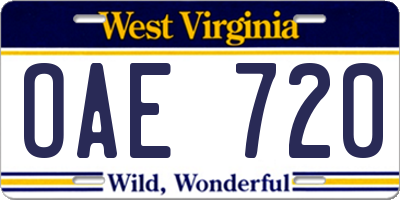 WV license plate OAE720