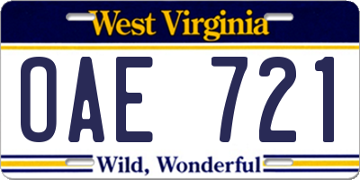 WV license plate OAE721