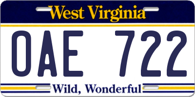 WV license plate OAE722
