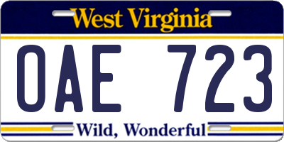 WV license plate OAE723
