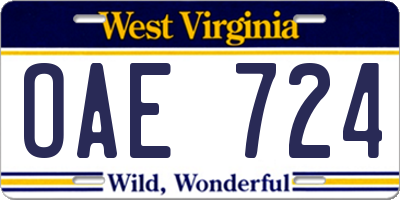 WV license plate OAE724