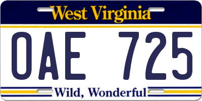 WV license plate OAE725