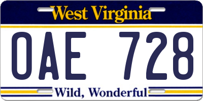 WV license plate OAE728