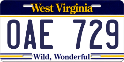 WV license plate OAE729