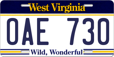 WV license plate OAE730