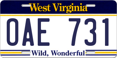 WV license plate OAE731