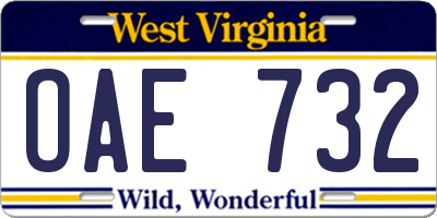 WV license plate OAE732