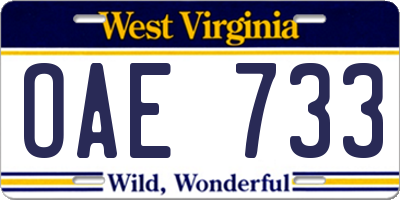 WV license plate OAE733