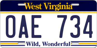 WV license plate OAE734