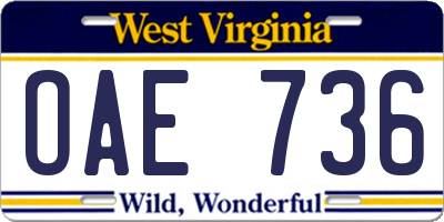 WV license plate OAE736