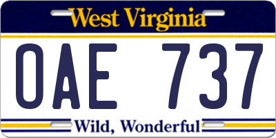 WV license plate OAE737