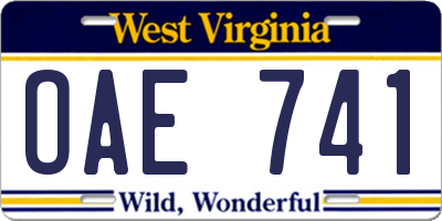 WV license plate OAE741