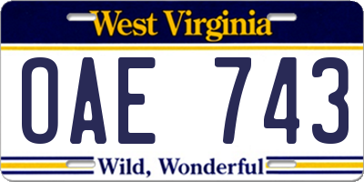 WV license plate OAE743