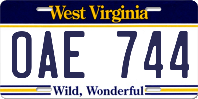 WV license plate OAE744