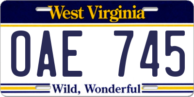 WV license plate OAE745