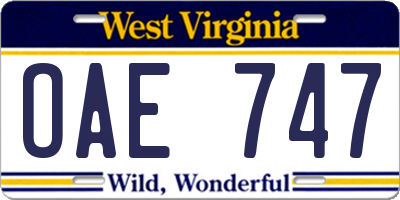 WV license plate OAE747