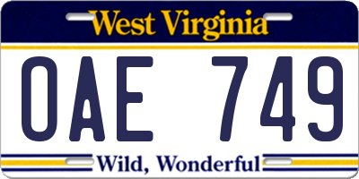 WV license plate OAE749