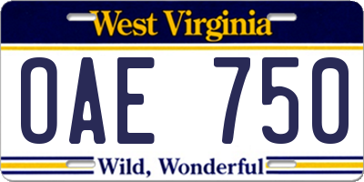 WV license plate OAE750