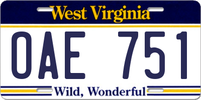 WV license plate OAE751