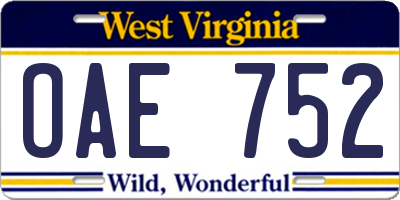 WV license plate OAE752