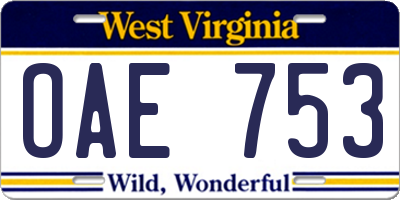 WV license plate OAE753